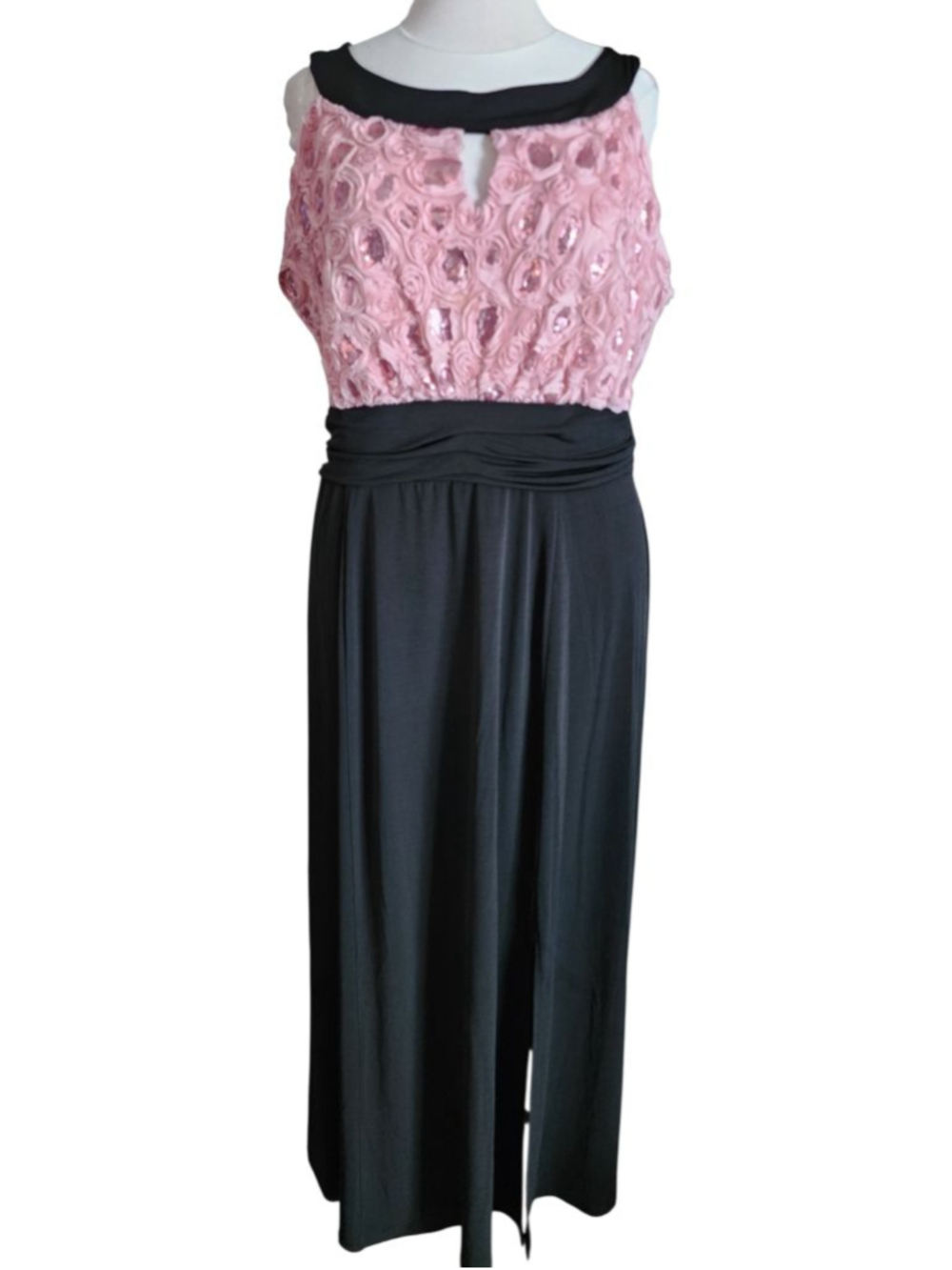Enfocus Women 20W Pink Sequin Rose Black Cocktail Formal Dress Plus Size